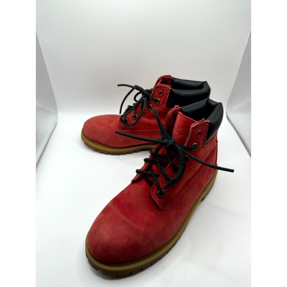 Timberland 6578R Boys‎ 3 Us Red Leather Ankle Round Toe Lace Up Hiking Boots